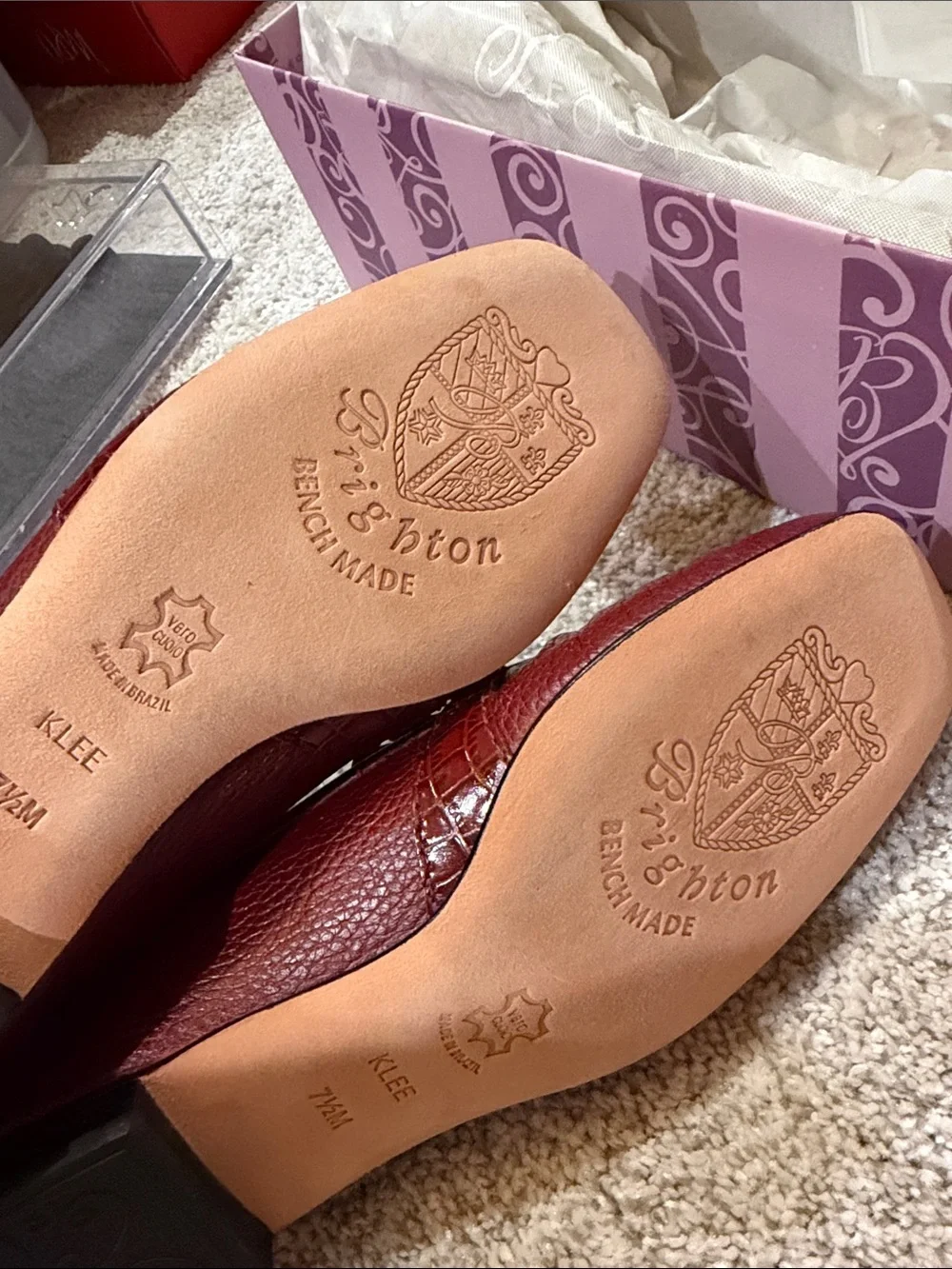 Brighton Burgundy Leather Chain-Accent Moccasin Flats